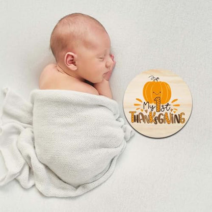 My First Holiday Milestone Cards Sign, Double Sided Newborn Photo Props Pregnancy Journey Baby Shower My First Holiday Anniversary Milestone Wooden Discs - color: Baby First Holidays