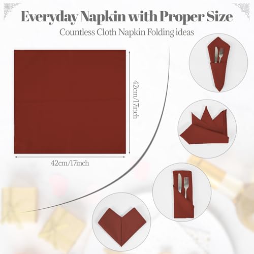 PLOYMONO Burnt Orange Heavy Duty Cloth Napkins-17 x 17 Inch Solid Washable Polyester Dinner Napkins - Set of 8 Napkins with Hemmed Edges-Great for Party, Fall Festival, Autumn, Halloween, Thanksgiving - color: Burnt Orange