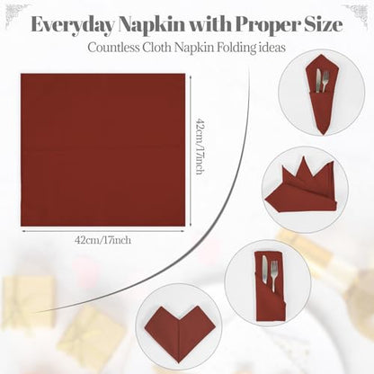PLOYMONO Burnt Orange Heavy Duty Cloth Napkins-17 x 17 Inch Solid Washable Polyester Dinner Napkins - Set of 8 Napkins with Hemmed Edges-Great for Party, Fall Festival, Autumn, Halloween, Thanksgiving - color: Burnt Orange