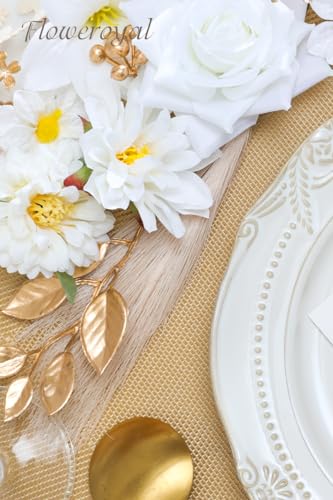 Floweroyal Artificial Flowers Combo Pure White Flowers Mix Silk Flowers Fake Roses with Stems for DIY Wedding Bridal Bouquets, Baby Shower, Floral Arrangement, Table Centerpieces, Home Decorations. - color: Pure White