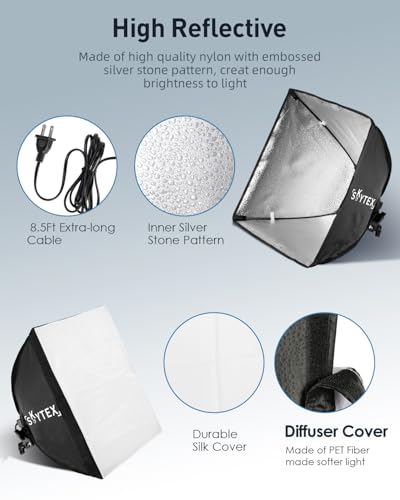 Skytex Softbox Lighting Kit 16x16in Soft Box 1Pack Upgrade 135W 2700-6400K 100V-240V E27 LEDBulb Continuous Photography Lighting,Photo Studio Light Equipment for Camera Shooting Video Recording