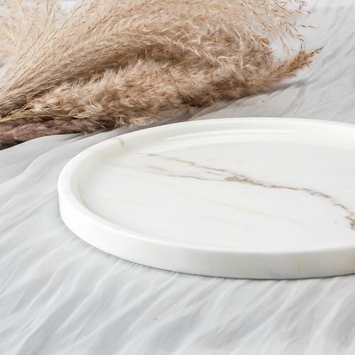 Natural Marble Tray for Home Decor Bathroom Kitchen Vanity Dresser Genuine Marble Storage Tray for Cosmetics/Jewelry Non-Resin/Non-Ceramic 9.8"