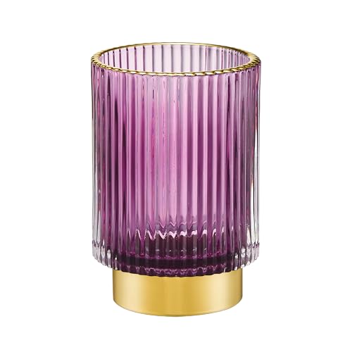 Makeup Brush Holder Organizer,Toothbrush Holders,Desk Pen Pencil Holder,Multifunctional Vintage Glass Brush Cup(A3-25-US) - color: Purple, size: Large