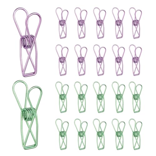 PATIKIL 50Pcs Paper Office Binder Clips, 1.26" Small Metal Wire Hollow Out Paper Clamps Long Tail Binder Clips for Photo Clothes Hanging Office Home Kitchen Food Package, Green/Purple - color: Green/Purple