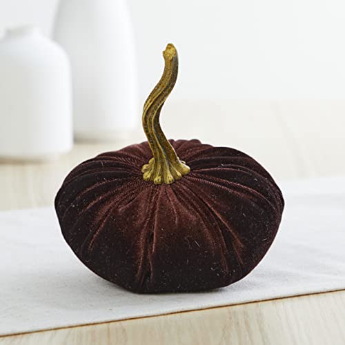 Your Heart's Content Set of 4 Small Velvet Pumpkins, Handmade Mantle Decor, Autumn Pumpkin Arrangements, Thanksgiving Centerpiece, Rustic Fall Wedding Centerpiece (Harvest, Gold, Emerald, Brown) - color: Harvest, Gold, Emerald, Brown