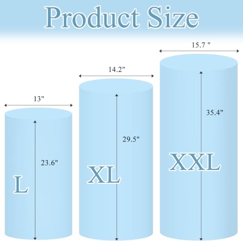 Socomi Blue Spandex Cylinder Pedestal Stand Covers - Set of 3 Sizes for Birthday Party Wedding Decoration - color: Blue, size: Set of 3