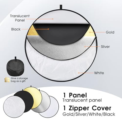 5-in-1 Light Reflector 32 Inch/80 cm Photography Diffuser Collapsible Portable with Bag，Gold Silver White Black Translucent for Studio and Outdoor Lighting (32'' (80cm)) - size: 32'' (80cm)