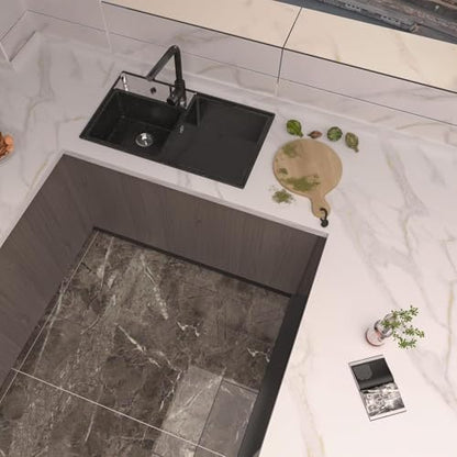 BAYYA Faux Marble Contact Paper Waterproof Countertop Peel and Stick Wallpaper 31.5"x394" White Gold Grey Kitchen Counter Top Wrap Vinyl Countertop Covers Self Adhesive Covering for Desk Table Wall - color: White, size: 31.5" x 394"