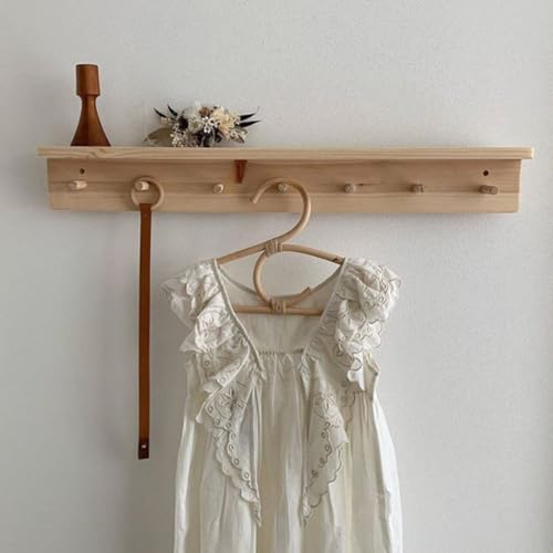 Natural Rattan Clothes Hanger with Double Hooks, Wooden Room Clothing Display Rack and Clothes Drying and Photo Props, Neutral Color