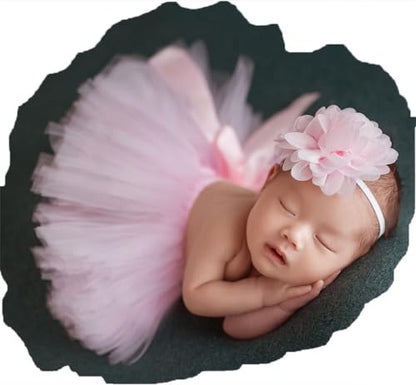Ylsteed Newborn Girls Photography Prop Infant Tutu Skirt Newborn Lace Tulle Skirt Girl Photo Shoot Outfits Infant Princess Costume Clothes Photo Props-Light Pink - color: Pink