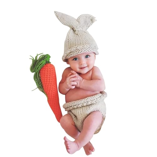 Jastore Baby Photography Props Newborn Boy Girl Photo Shoot Outfits Crochet Costume Infant Knitted Hat Sets - color: Beige Rabbit