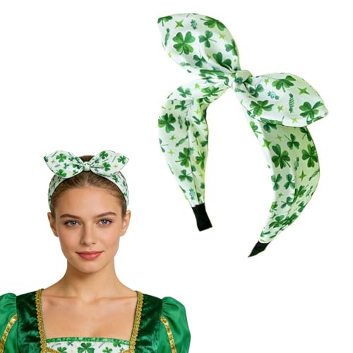 Lucky Shamrock Headband St. Patrick's Day Green Clover Bow Vibes Hair Hoop for Irish Festivals Parade Party Supplies - color: Lucky Shamrock