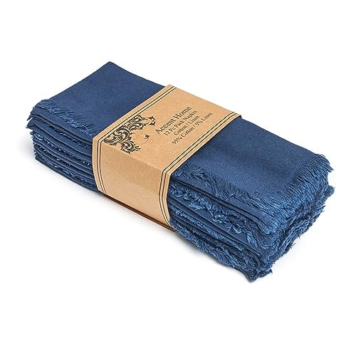 ACCENTHOME Navy Cotton Linen Napkin Set of 12 18x18 inch Dinner Napkins - Washable Soft Premium Hotel Quality Reusable Hemmed Edges Napkins Perfect Table Linens for Family Dinners, Weddings - color: 09 - Navy, size: 18"x18" - Pack of 12