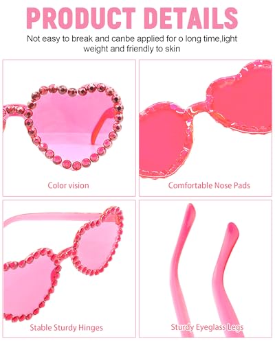 20 Pairs Heart Shaped Sunglasses for Women Colorful Glasses Fun Trendy Transparent Heart Sunglasses Party Favor - color: Rhinestone Rose Red - 20 Pack