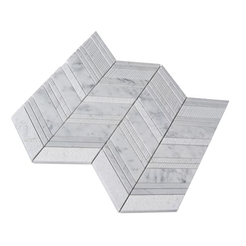 4 x 5 White and Gray Textured Chevron Marble Mosaic Sample Tile Having 1 sqft Coverage - color: White and Gray, size: Sample Swatch (4 x 5 in)