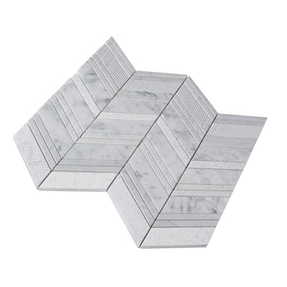4 x 5 White and Gray Textured Chevron Marble Mosaic Sample Tile Having 1 sqft Coverage - color: White and Gray, size: Sample Swatch (4 x 5 in)