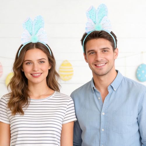 Totelux Easter Headband Bunny Ears Hair Band Glitter Sequins Rabbit Ears Hair Accessories for Women Girls Easter Party Favor Blue - color: Blue