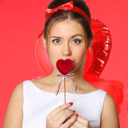 6 Pcs Valentine's Day Foam Heart Picks Photo Booth Props Puffy Red Hearts Floral Picks Stick for Valentines Wedding Selfie Photobooth Props Flower Bouquet Home Vase Decorations