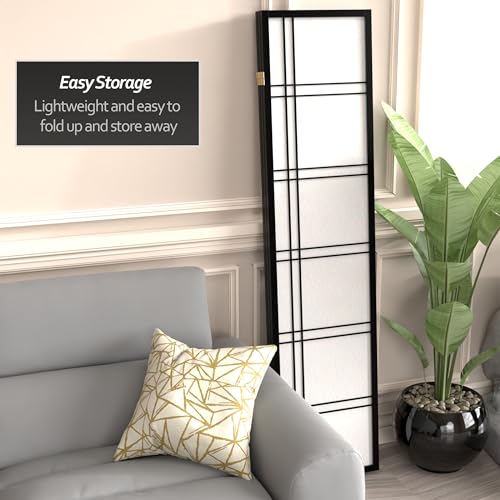 Red Lantern 6 ft. Tall Double Cross Shoji Screen - Black - 3 Panels - color: Black, size: 3 Panel