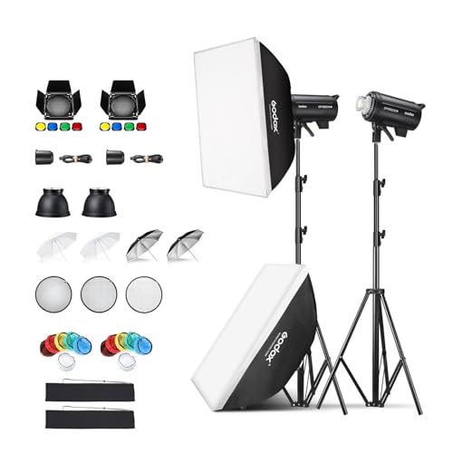 Godox 2 Pack DP600III-V DP600IIIV 1200Ws Photo Speedlite Studio Flash Strobe Monolight Bowens Mount Kit for Studio Shooting with Softbox,Light Stand,Barn Door Kit,Reflector