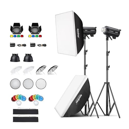 Godox 2 Pack DP600III-V DP600IIIV 1200Ws Photo Speedlite Studio Flash Strobe Monolight Bowens Mount Kit for Studio Shooting with Softbox,Light Stand,Barn Door Kit,Reflector