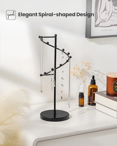 Lolalet Necklace Stand with 11 Hooks, Helix-shaped Jewelry Organizer Metal Rack Long Necklaces Hanging Display Holder Round Base Antique Jewelry Bracelets for Girls Women Wife -Black - color: Black