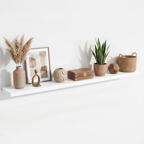 72 Inch Floating Shelves for Wall Set of 1,9.3" Deep Wall Shelves,Rustic Wood Wall Mounted Book Shelves with Invisible Brackets,Extra Long Floating Shelf for Living Room,Laundry Room,Bedroom,White - color: White, size: 72 Inch,set of 1