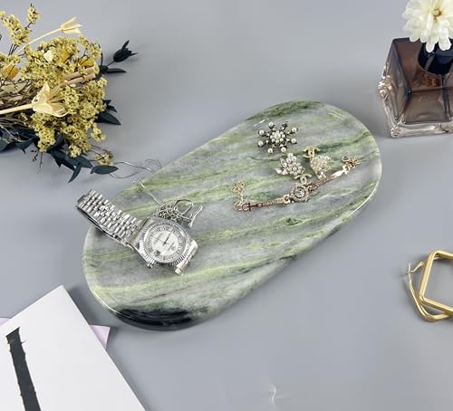 Green Natural Marble Vanity Tray, Bathroom Counter Storage Tray for Perfume Cosmetics Jewelry Organizer, Decorative Stone Tray for Dresser Home Decor, Ideal Gift for Women - color: Green