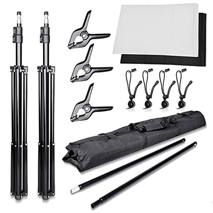 SLOW DOLPHIN Photo Background Support System with Backdrop Stand Kit, 100% Pure Muslin 6.5 Ft x 10 Ft (White/Black) Backdrop,Clamp, Carry Bag for Photography Video Studio
