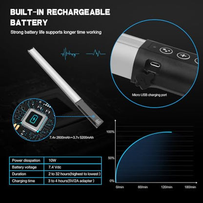 Hagibis RGB Handheld LED Video Light Wand Stick Photography Light 9 Colors,with Built-in Rechargable Battery and Remote Control,1000 Lumens Adjustable 3200K-5600K,Hot Shoe Adapter Included..