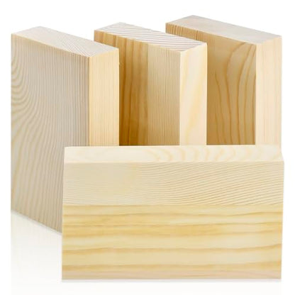Unfinished Wood Blocks for Crafting, 3X5X1 Inch Wood Carving Blocks, 4 Pcs Solid Wood Blocks for Craft DIY Wood Carving Painting Wall Decorations for Beginners and Adults - size: 3x5x1 Inch