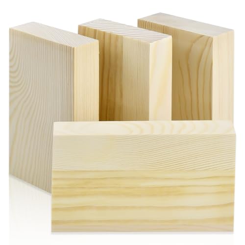 Unfinished Wood Blocks for Crafting, 3X5X1 Inch Wood Carving Blocks, 4 Pcs Solid Wood Blocks for Craft DIY Wood Carving Painting Wall Decorations for Beginners and Adults - size: 3x5x1 Inch