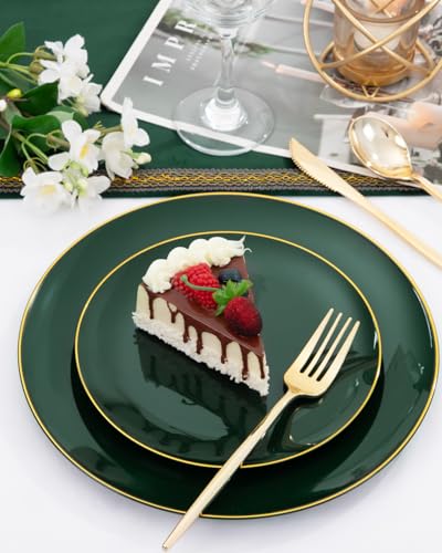 PULOTE 60PCS Green Plastic Plates - Heavy Duty Green Disposable Include 30 Each (10 inch Dinner & 7 inch Dessert) Plates, Ideal for Party & Christmas - color: Green, size: 60 PCS