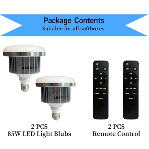 2 Pack 85W LED Soft Box Light, Photography Light Bulb 2700-6500K Remote Control Dimmable Color Temperatur, E27 Lights Photography Photo Video Studio Lighting - size: LED 85W
