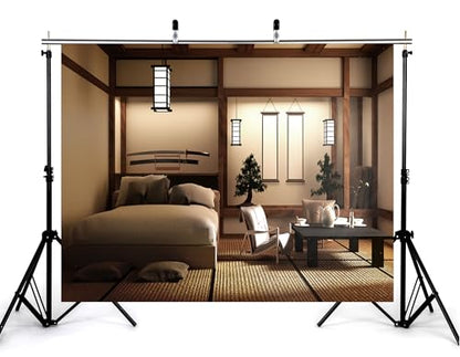 8x8ft Japanese Style Bedroom Backdrop Katana Display Tatami Living Space Photography Background for Home Decor and Cultural Event Decorations Tapestry Photo Booth Props - size: 8x8ft
