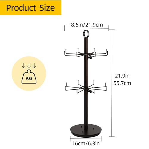 ORLESS 2 Tier Rotating Jewelry Display Stand, Keychain Display Stand with 16 Hooks, Black Metal Retail Display Spinning Holder for Vendor, Spinning Display Rack for Necklace Bracelet Earring Organizer - color: Black-2 Tier-16 hooks