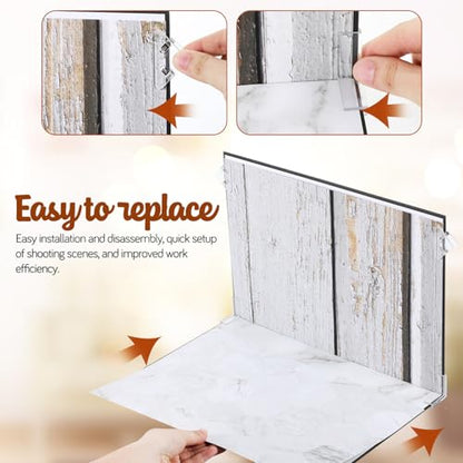 COHEALI Photo Backdrop Boards Set 15pcs for Product Photography, Small Marble Cement Wood Pattern Backgrounds with Clips and Carry Bag, Flat Lay Props for Food Jewelry and Cosmetics