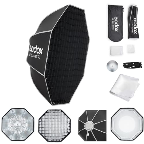 Godox Softbox UL-Octa90 35.4"/90cm Octagonal Softbox, Quick Release Umbrella Design Bowens Mount with Diffusers, Grid & Deflector Plate, for Studio & Video Lighting - size: Octa 90cm (35.4")