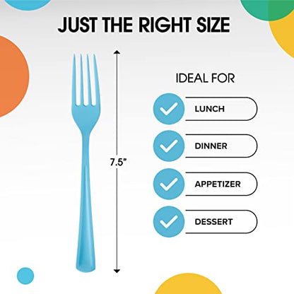 Party Solids Light Blue Plastic Forks 200 Pcs Light Blue Forks Disposable Utensils Heavy Duty Plastic Cutlery Set Disposable Cutlery Sets Flatware Sets Silverware Set Party Supplies & Party Tableware - color: Light Blue
