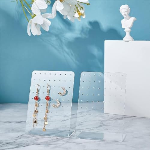 BWESOO White Earrings Stand Display Showing Showcase Rack Ear Cuff Studs Holder Hanger Hook 72 Holes 36 Pairs 72 Holes translucent Jewelry Towers