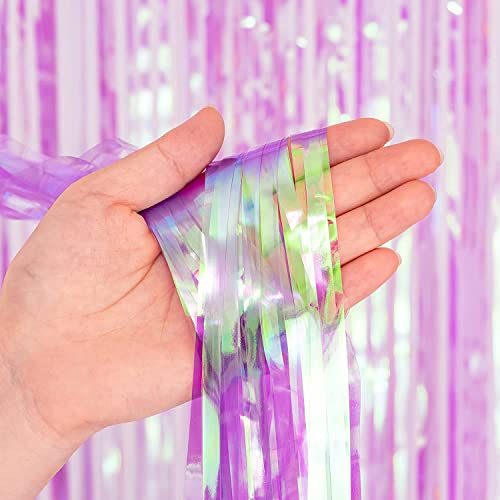 BRAVESHINE Iridescent Purple Foil Curtain - 2 Pack 3.2x6.5ft Holographic Party Streamers Tinsel Backdrop for Girl/Birthday/Valentine’s/Bachelorette/Engagement/Mermaid/Butterfly/Bridal Shower Decor - color: Clear Purple