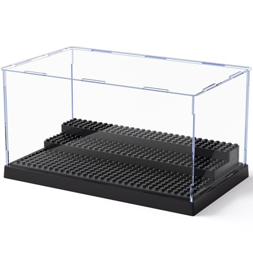 Mlikero Minifigure Display Case for Action Figures Blocks, Clear Dustproof Acrylic Display Box Storage with 3 Movable Steps Gifts for Children,Black… - color: Black, size: 1 Pack