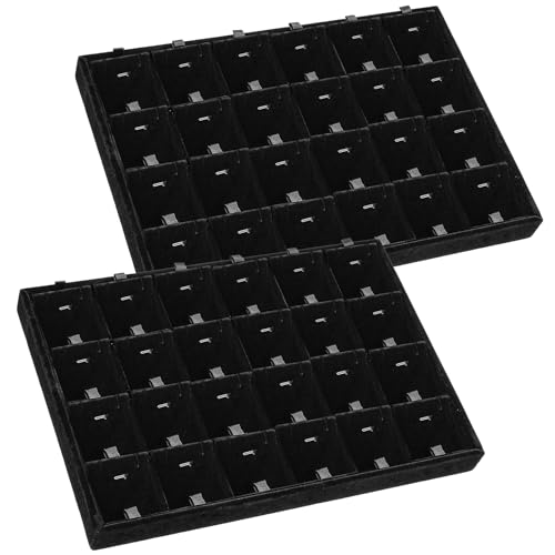 Lemecima 2pcs 24 Grids Stackable Jewelry Tray Organizer with Removable Dividers, Velvet Jewelry Display Tray for Earrings Necklaces Bracelet Rings Display Showcase - Black