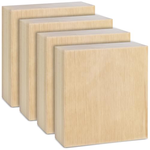 4 Pcs Solid Wood Carving Blocks, 4x4x1 Inch Unfinished Whittling Blocks for Crafts, Wooden Art Block for Crafts DIY Projects Classes Photo Blocks Painting Wall Decorations - size: 4x4x1 Inch