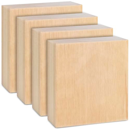 4 Pcs Solid Wood Carving Blocks, 4x4x1 Inch Unfinished Whittling Blocks for Crafts, Wooden Art Block for Crafts DIY Projects Classes Photo Blocks Painting Wall Decorations - size: 4x4x1 Inch