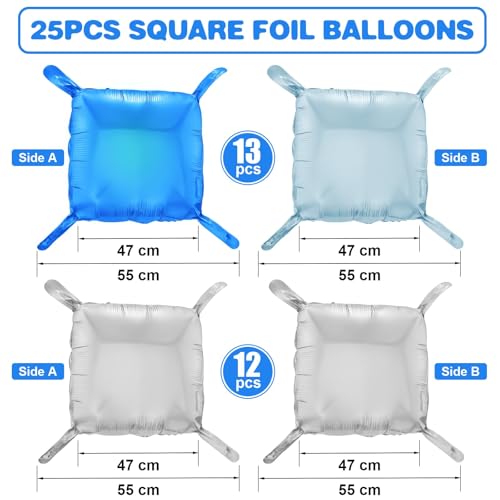 Blue Silver Square Foil Balloon Wall,25Pcs Double Sided Balloons Backdrop Helium Polyester Film Balloon Tunnel Arch Garland Kit for Birthday Bridal Anniversary Baby Shower Party Decorations - style: Blue Silver