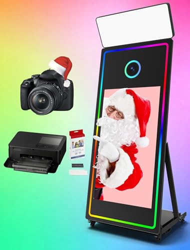 Magic Mirror Photo Booth, 65’’ Mirror Photo Booth, 43’’ Interactive Touch Screen, Built-in Mini PC with Instant Print and Sharing(with Camera and Mini Printer)-Black