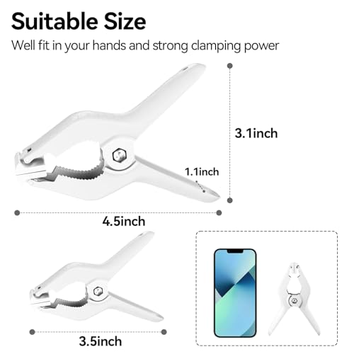 EMART 12 Pack Heavy Duty Spring Clamps 4.5 Inch Plastic Large Professional Backdrop Clips Clamps for Backdrop Stand, Photography Studio, Balloon arch, Photoshoot, Woodworking, Crafts, Pool Cover-White - color: White, size: 4.5inch