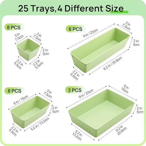 Vtopmart 25 PCS Plastic Drawer Organizers Set, 4-Size Versatile Bathroom and Vanity Drawer Organizer Trays, Storage Bins for Makeup, Bedroom, Kitchen Gadgets Utensils and Office - color: Light Green