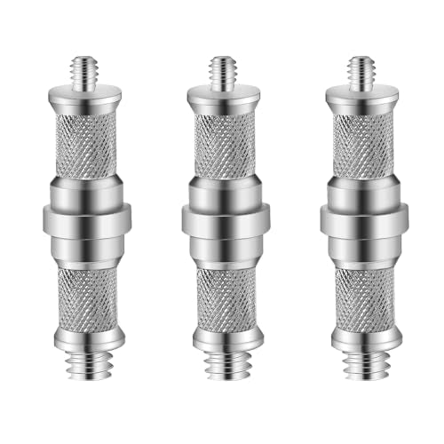 Wellmaking 3 Pieces Standard Knurled 1/4 to 3/8 inch Metal Male Convertor Threaded Screw Adapter Spigot Stud for Light Stand, Hot Shoe/Cold Shoe Adapter, Ball Head, Wireless Flash Receiver, Trigger